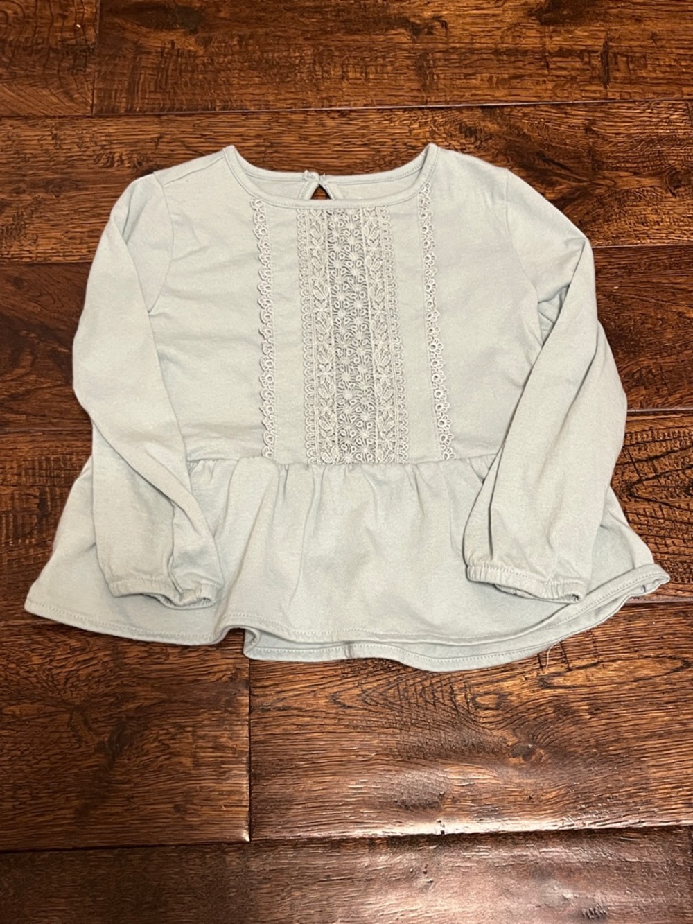 OshKosh B'gosh Pale Blue Lace-Front Peplum Long Sleeve Top